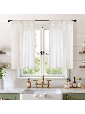 Short Linen Curtains 30x40 Inch for Kitchen Windows - Light Filtering & Stylish